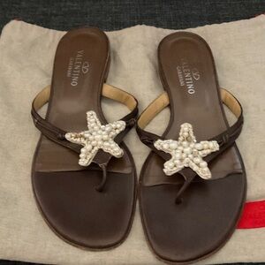 VALENTINO GARAVANI starfish pearl brown leather sandals eu40 9.5 see damage pix